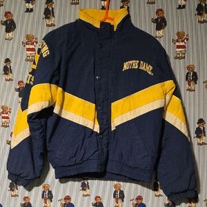 Vintage 90s Starter Notre Dame Fighting Irish College Jacket Blue Yellow Medium